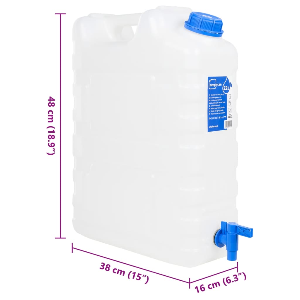 vidaXL Réservoir d'eau avec robinet transparent 20 L plastique