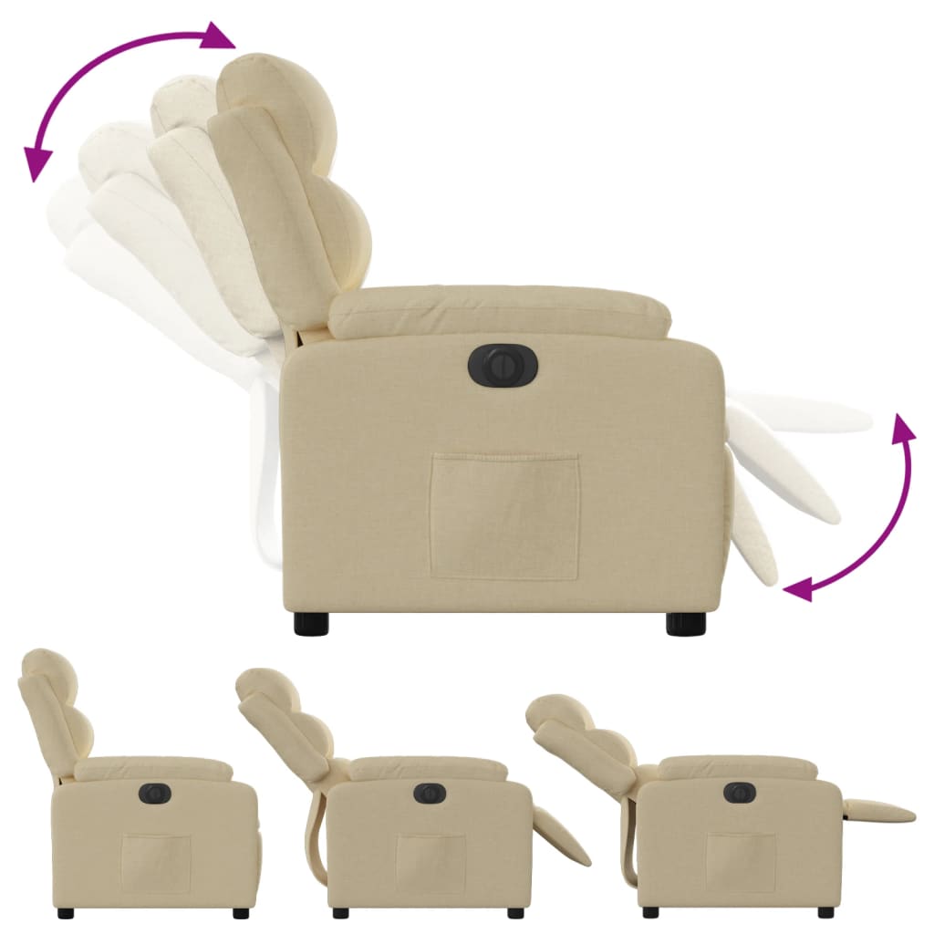 vidaXL Fauteuil inclinable électrique Crème Tissu