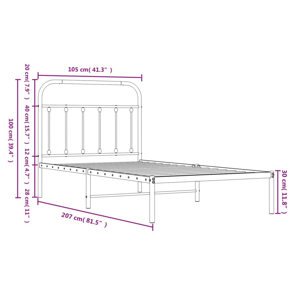 vidaXL Cadre de lit métal sans matelas avec tête de lit noir 100x200cm