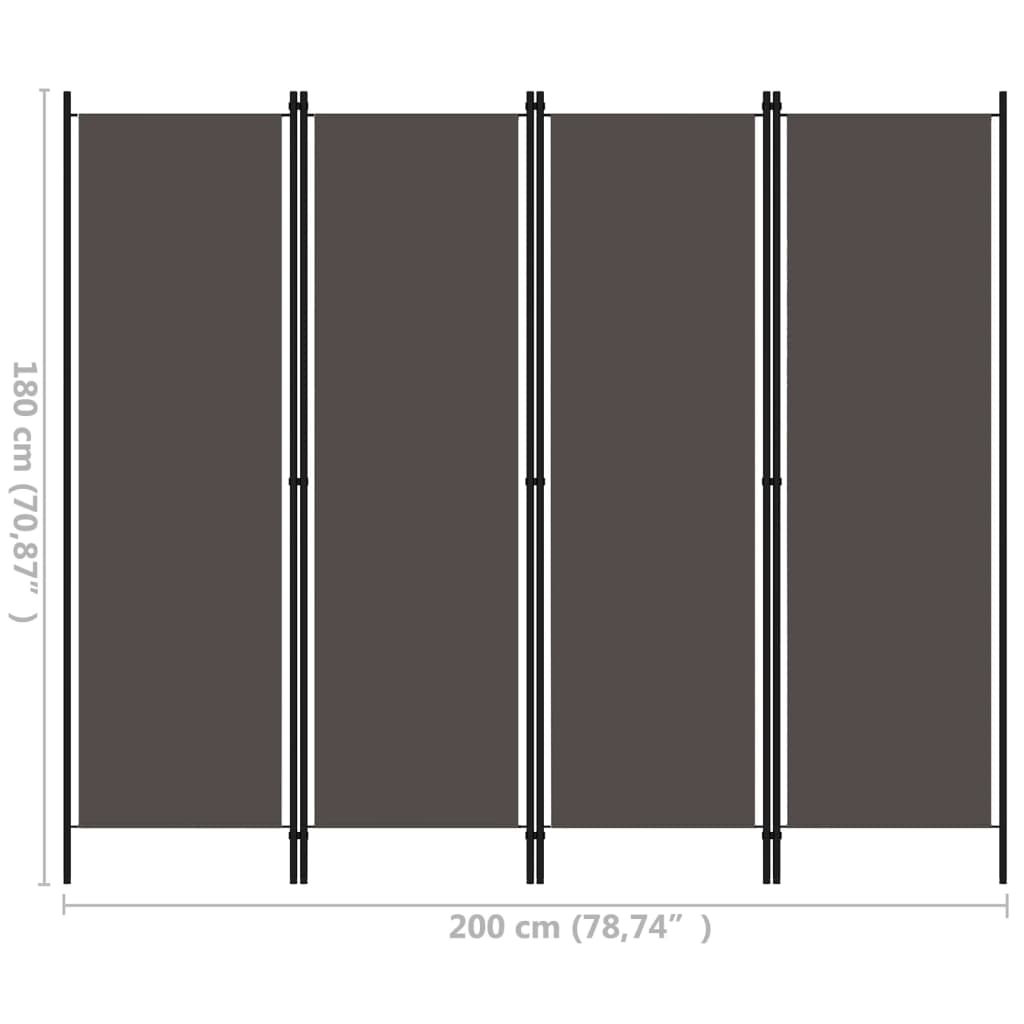 vidaXL Cloison de séparation 4 panneaux Anthracite 200x180 cm