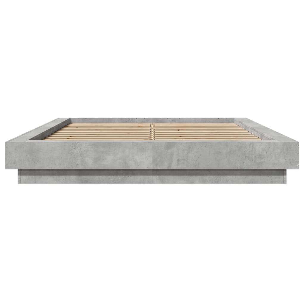 vidaXL Cadre de lit et lumières LED sans matelas gris béton 140x190 cm