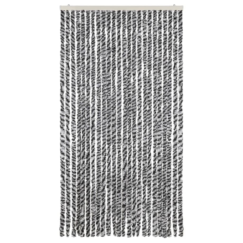 vidaXL Rideau anti-mouches gris et noir et blanc 100x220 cm chenille