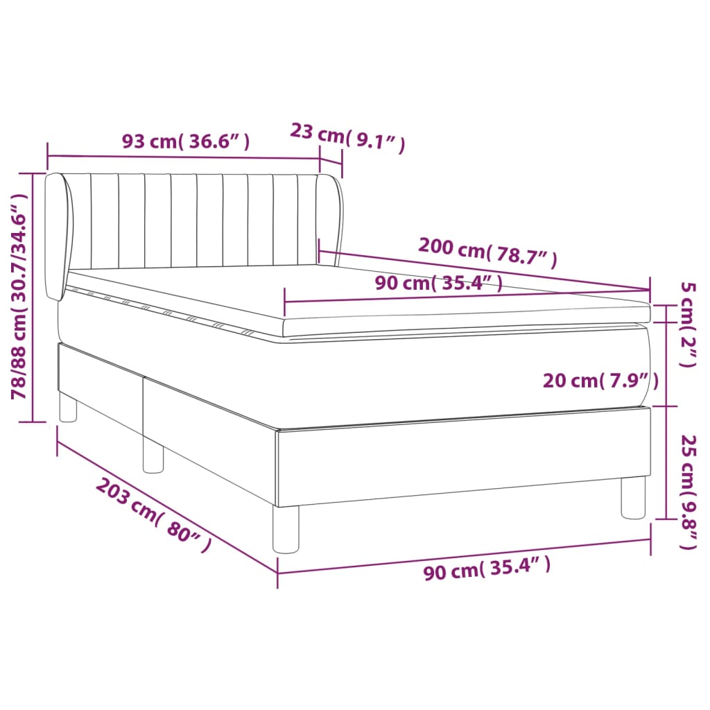 vidaXL Sommier à lattes de lit avec matelas Gris clair 90x200 cm Tissu