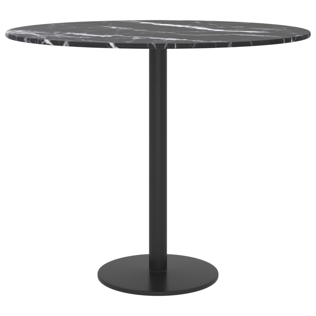 vidaXL Dessus de table noir Ø50x0,8cm verre trempé avec design marbre