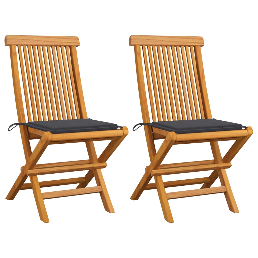 vidaXL Chaises de jardin avec coussins anthracite 2 pcs Bois de teck