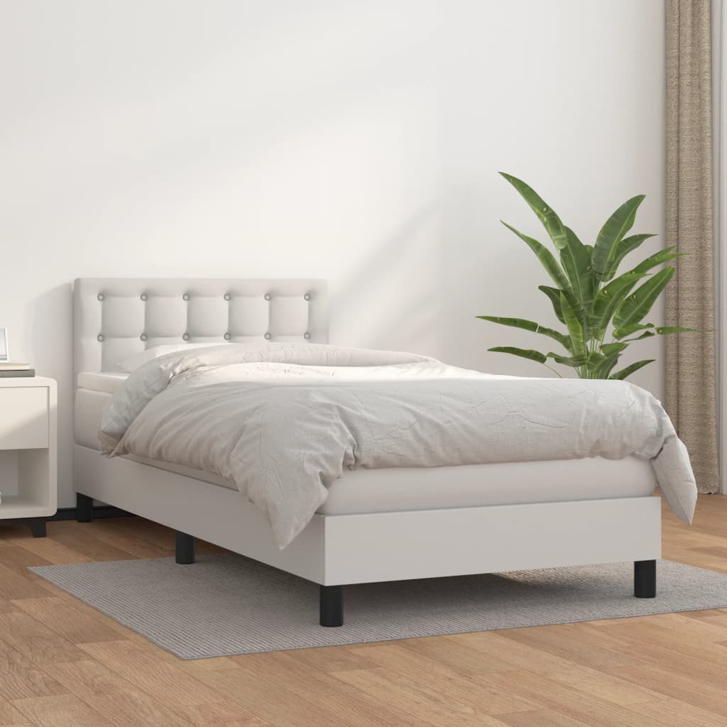 vidaXL Sommier à lattes de lit avec matelas Blanc 90x200 cm Similicuir