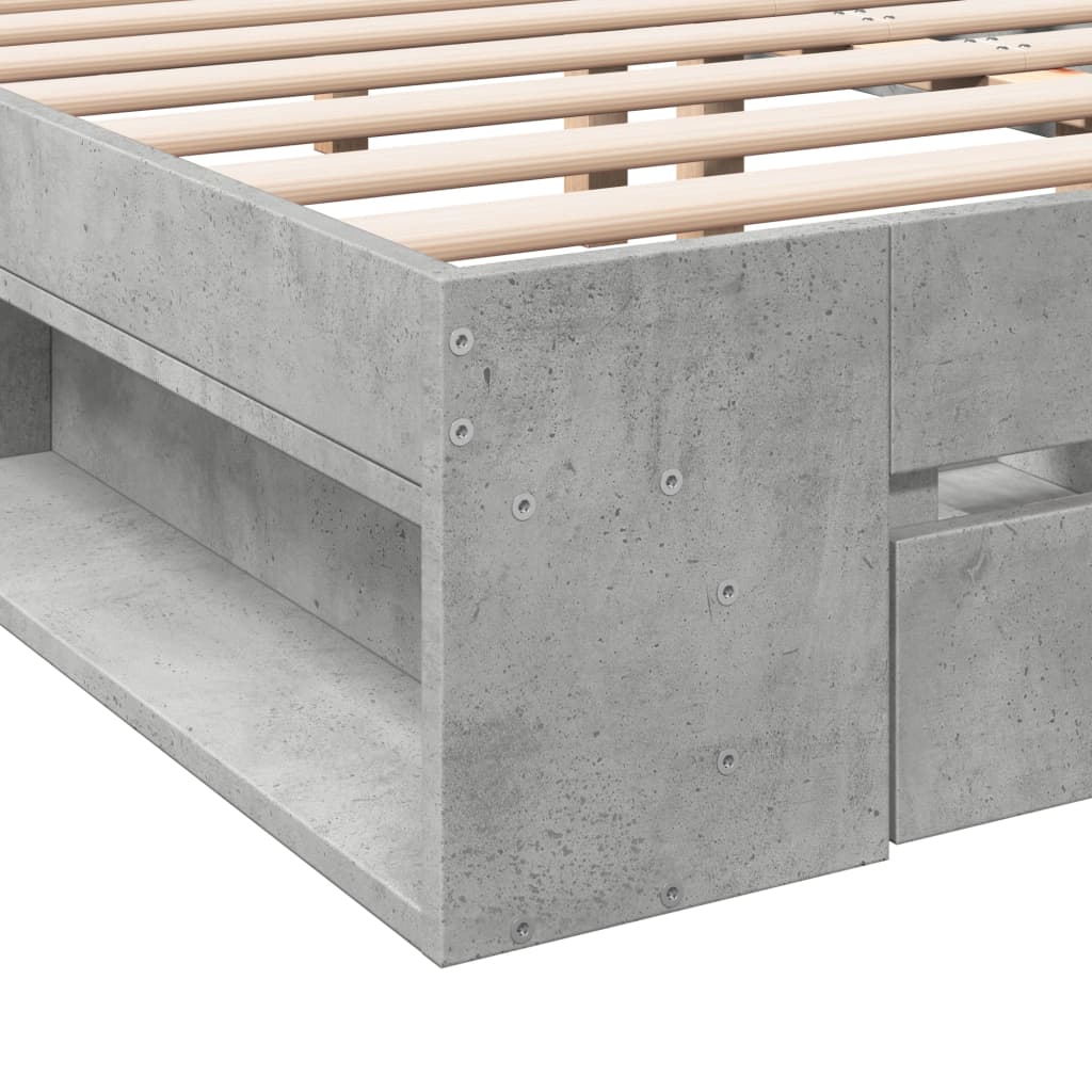 vidaXL Cadre de lit avec tiroirs sans matelas gris béton 140x190 cm