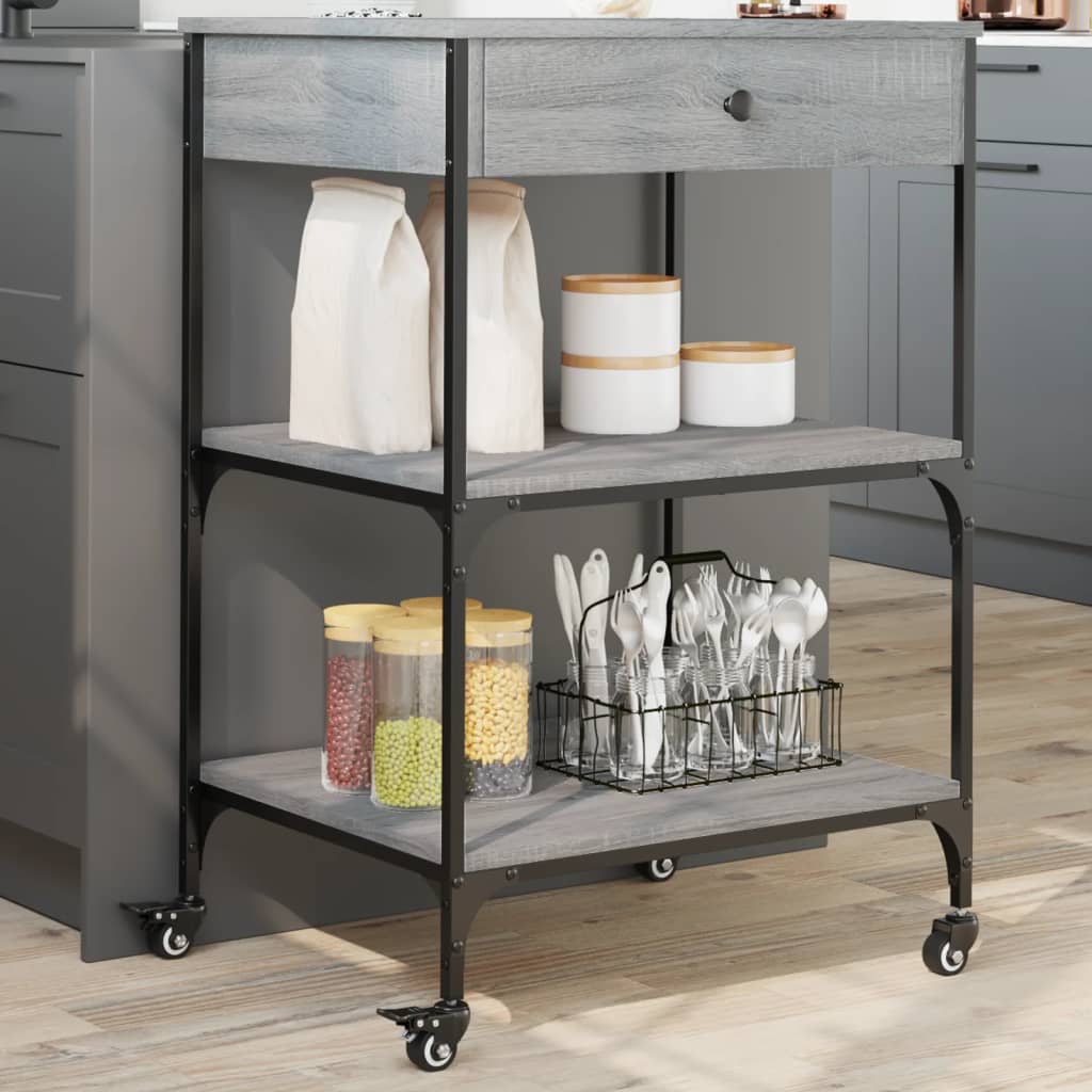 vidaXL Chariot de cuisine sonoma gris 60x48x89,5 cm bois d'ingénierie