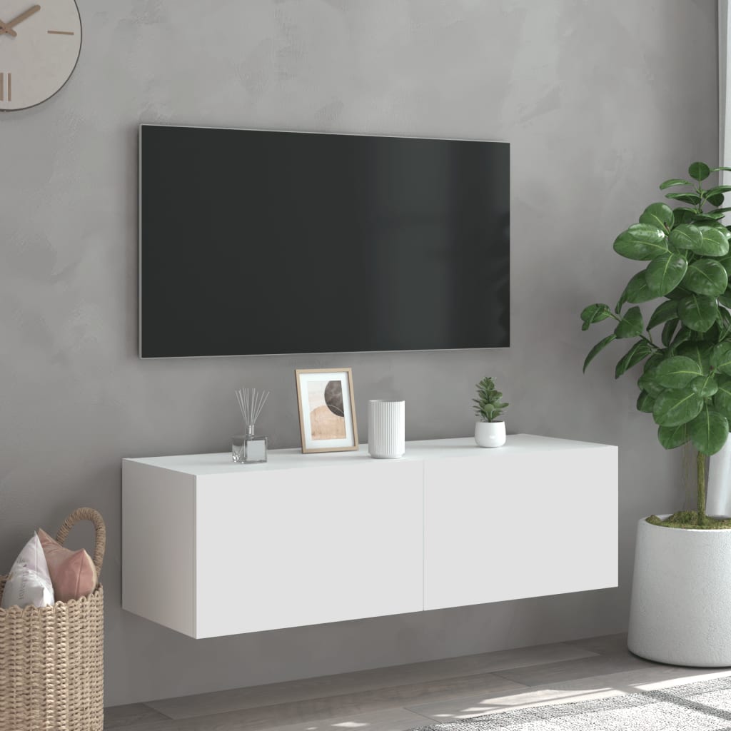 vidaXL Meuble TV mural avec lumières LED blanc 100x35x31 cm