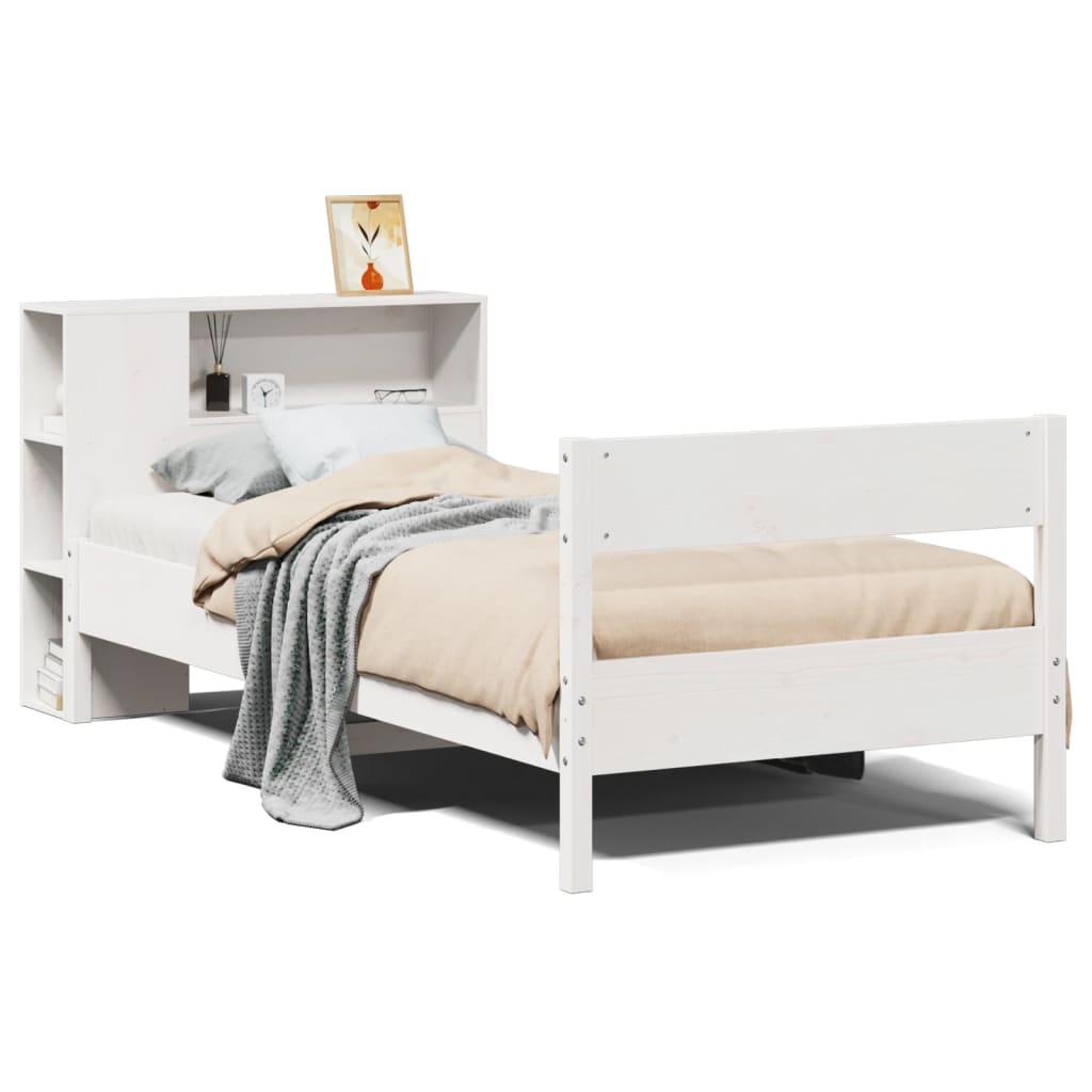 vidaXL Lit bibliothèque sans matelas blanc 100x200 cm bois pin massif