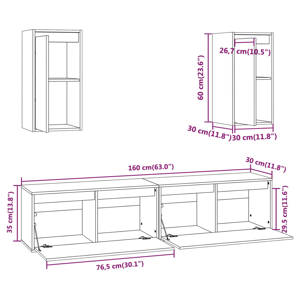 vidaXL Meubles TV 4 pcs Bois massif de pin