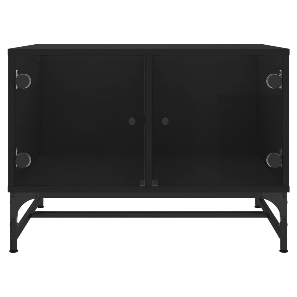 vidaXL Table basse avec portes en verre noir 68,5x50x50 cm