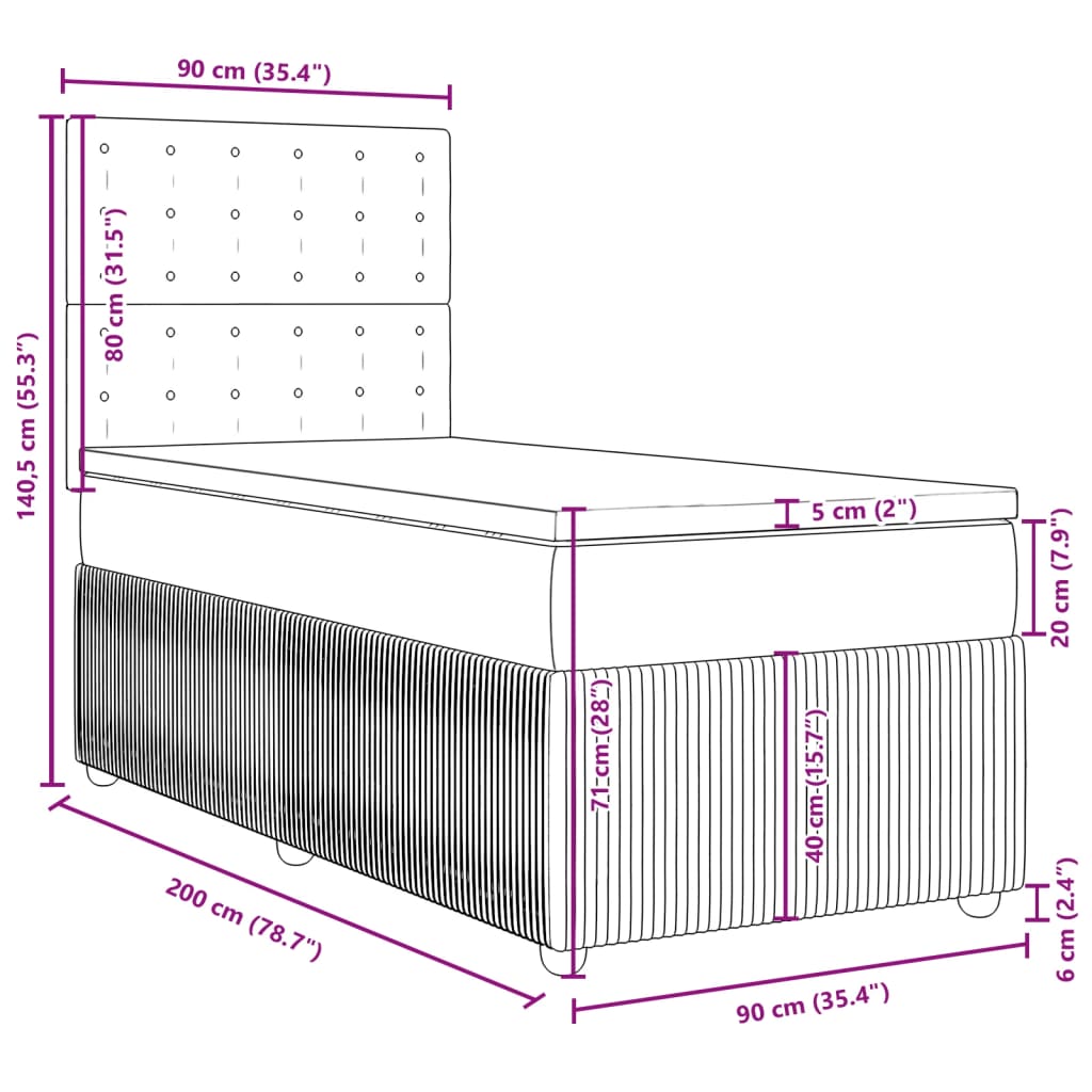 vidaXL Sommier à lattes de lit avec matelas Gris clair 90x200 cm Tissu