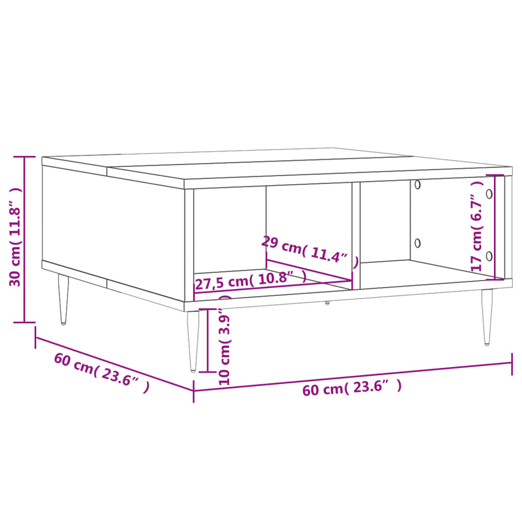 vidaXL Table basse chêne marron 60x60x30 cm bois d'ingénierie