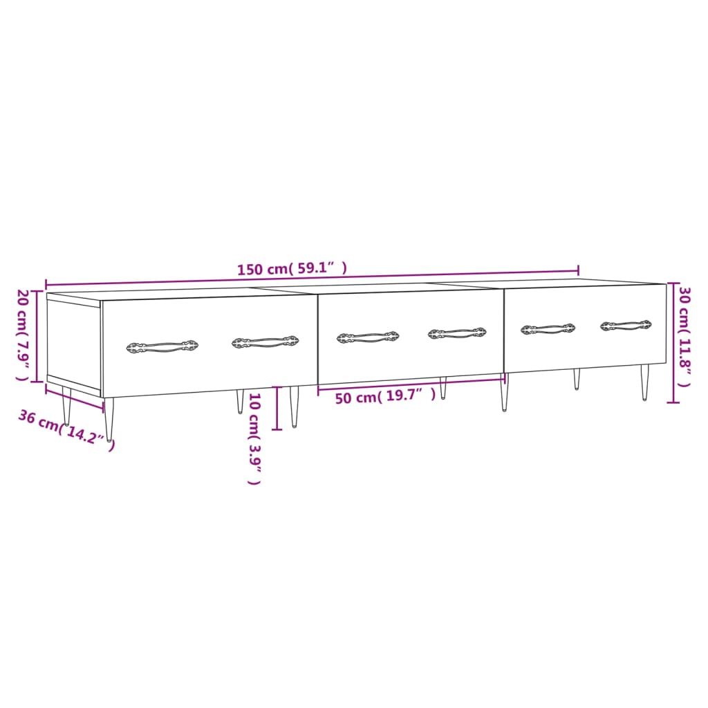 vidaXL Meuble TV noir 150x36x30 cm bois d'ingénierie