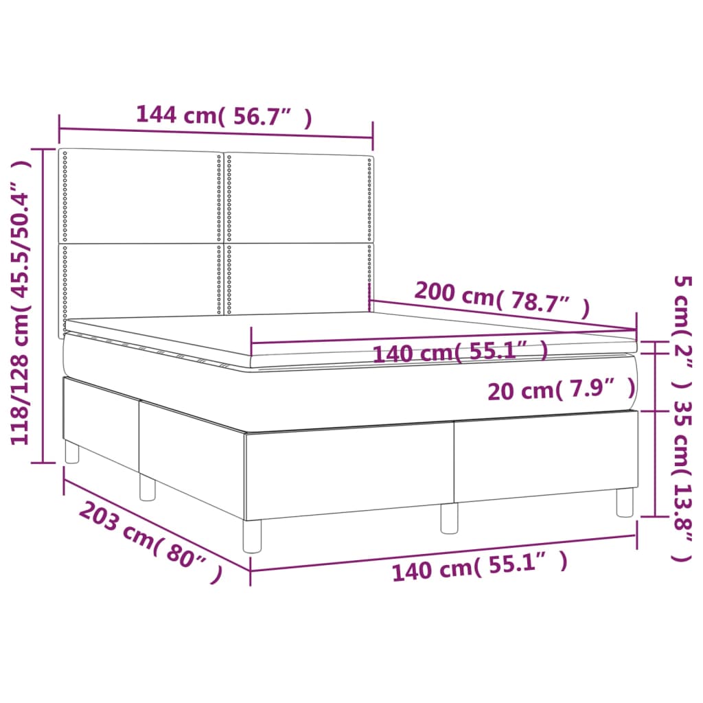 vidaXL Sommier à lattes de lit et matelas et LED Bleu 140x200 cm Tissu