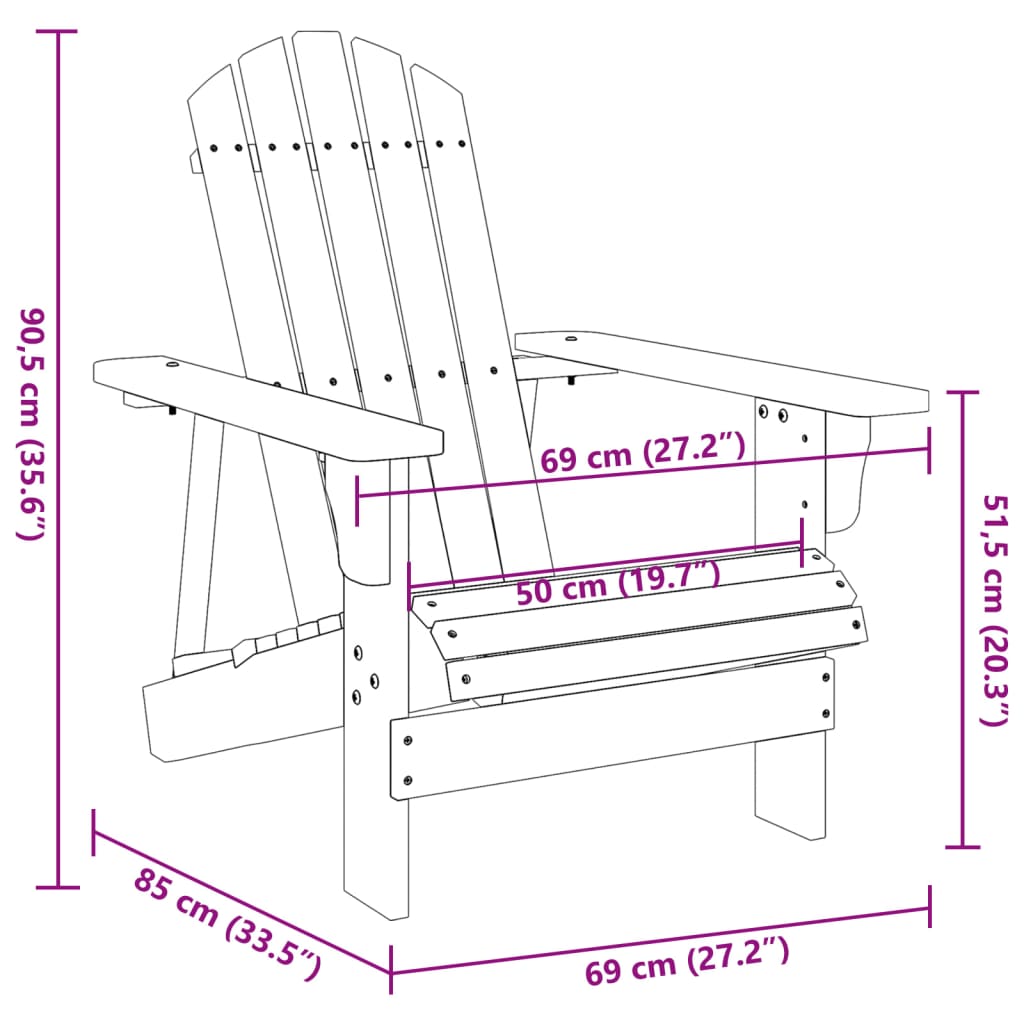 vidaXL Chaise Adirondack blanc 69x85x90,5 cm bois massif de sapin