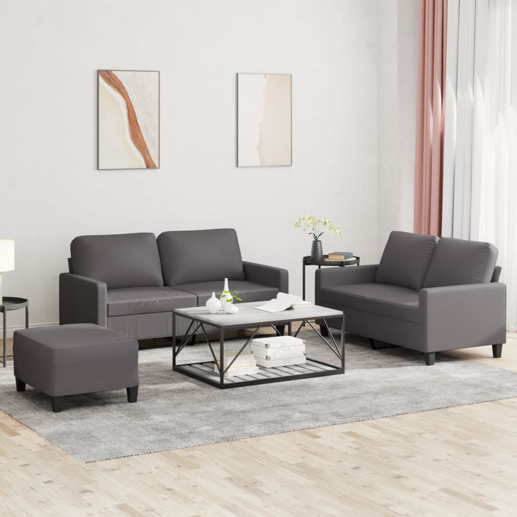 vidaXL Ensemble de canapés 3 pcs avec coussins Gris Similicuir