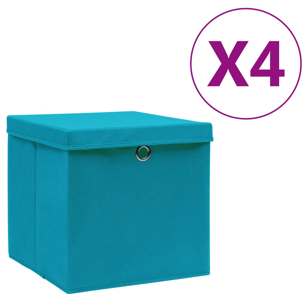 vidaXL Boîtes de rangement avec couvercles 4 pcs 28x28x28cm Bleu azuré