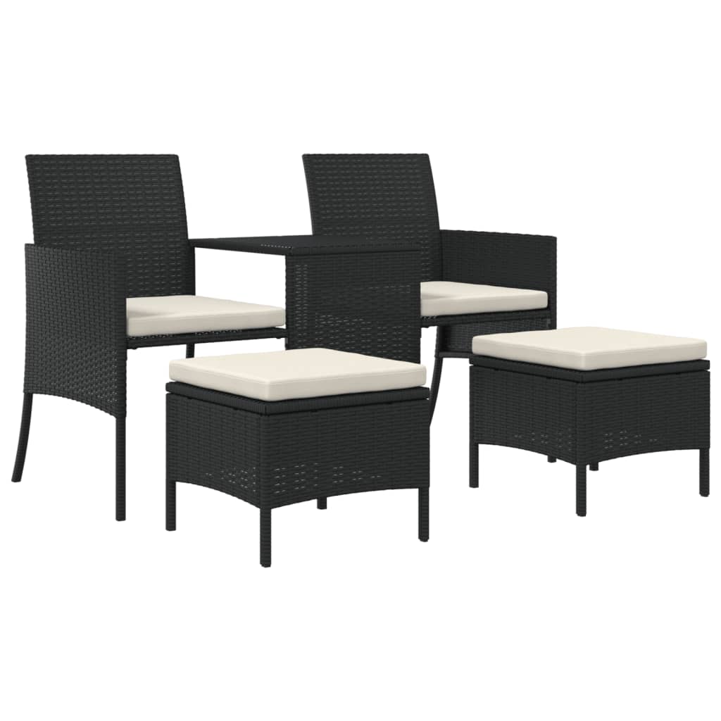 vidaXL Canapé de jardin 2 places avec table et tabourets noir rotin