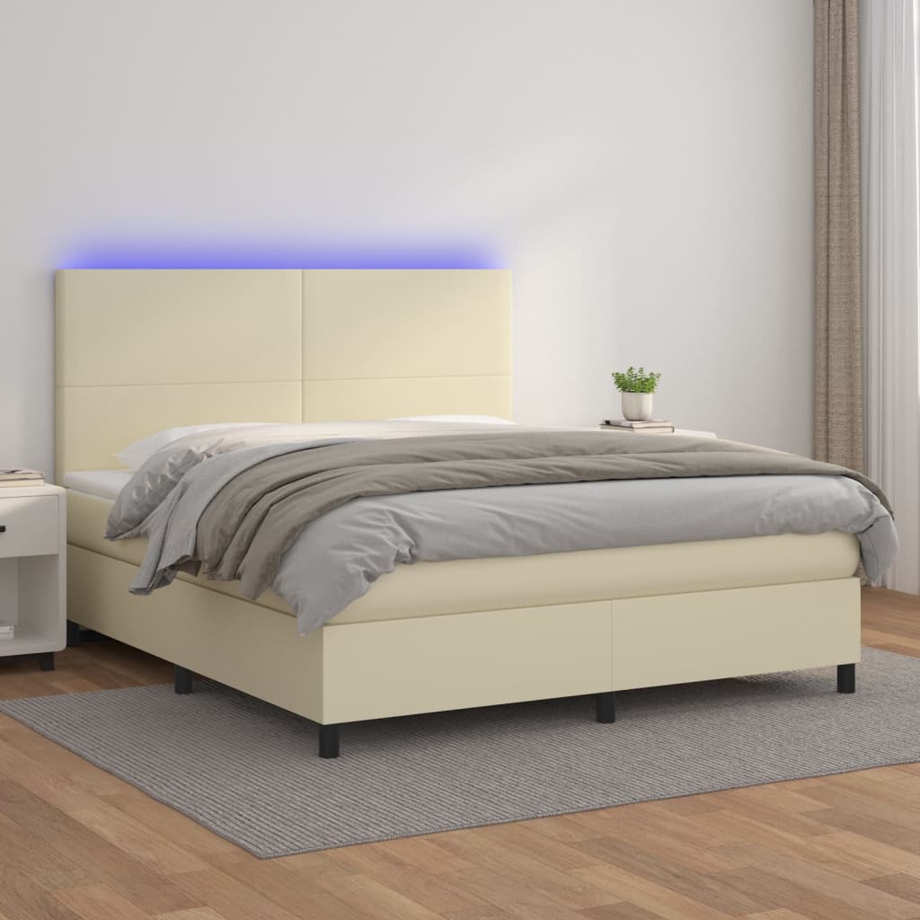 vidaXL Sommier à lattes de lit avec matelas et LED Crème 180x200 cm