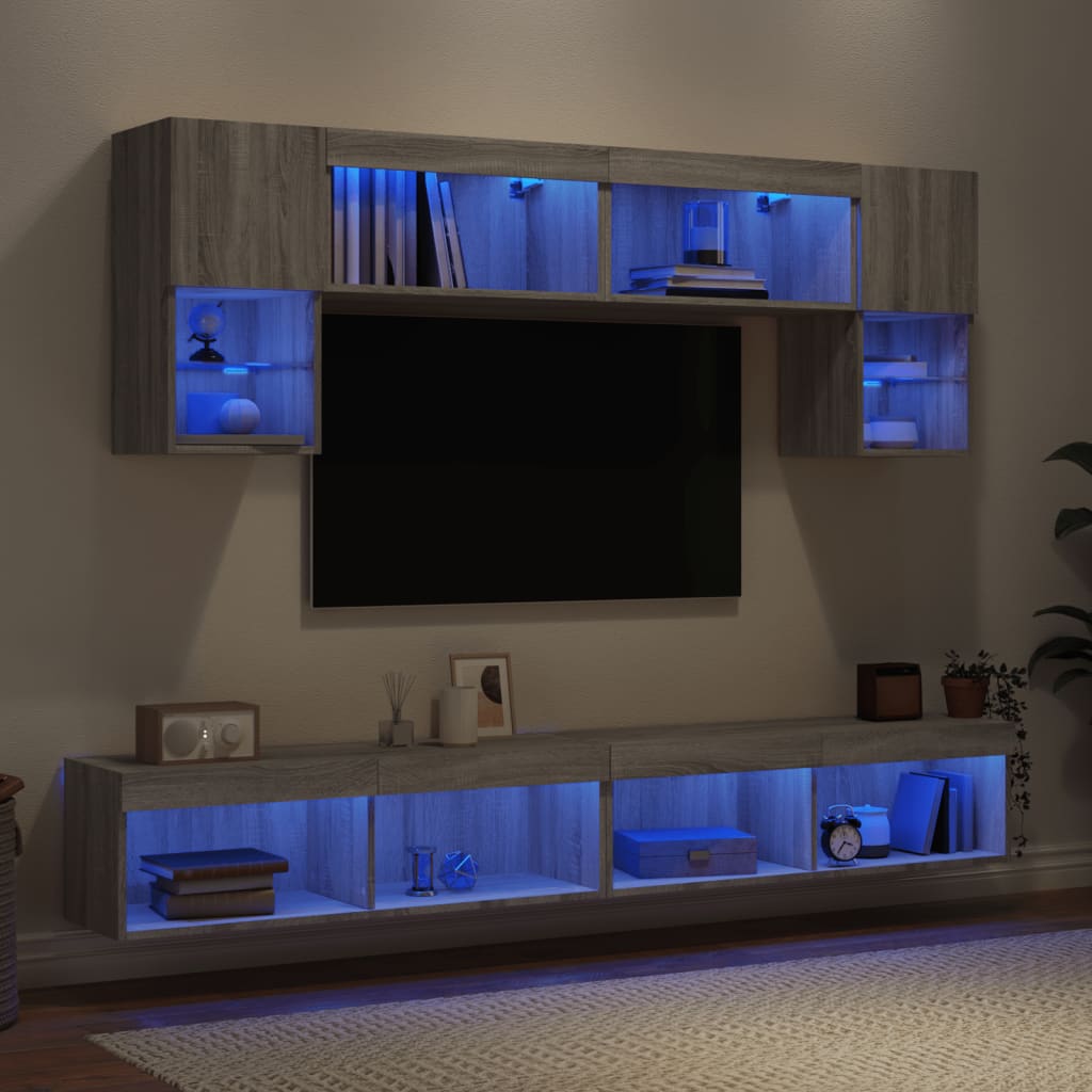 vidaXL Unités murales TV avec LED 6 pcs gris sonoma bois d'ingénierie