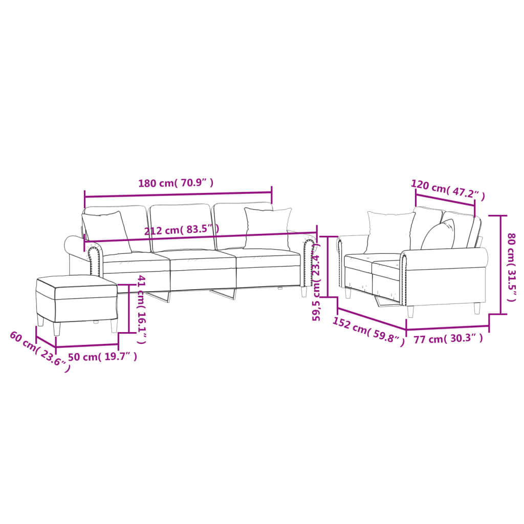 vidaXL Ensemble de canapés 3 pcs avec coussins vert foncé velours