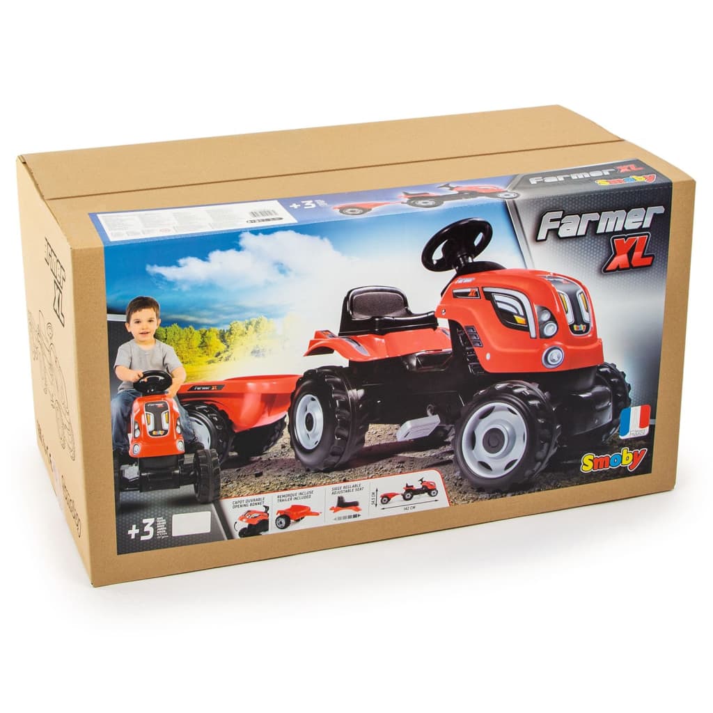 Tracteur Farmer Max Smoby Avec Remorque Et Tractopelle - Siège Ajustable - Dès 3 Ans