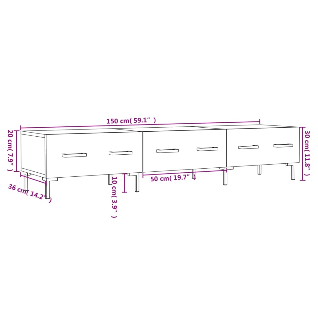 vidaXL Meuble TV noir 150x36x30 cm bois d'ingénierie