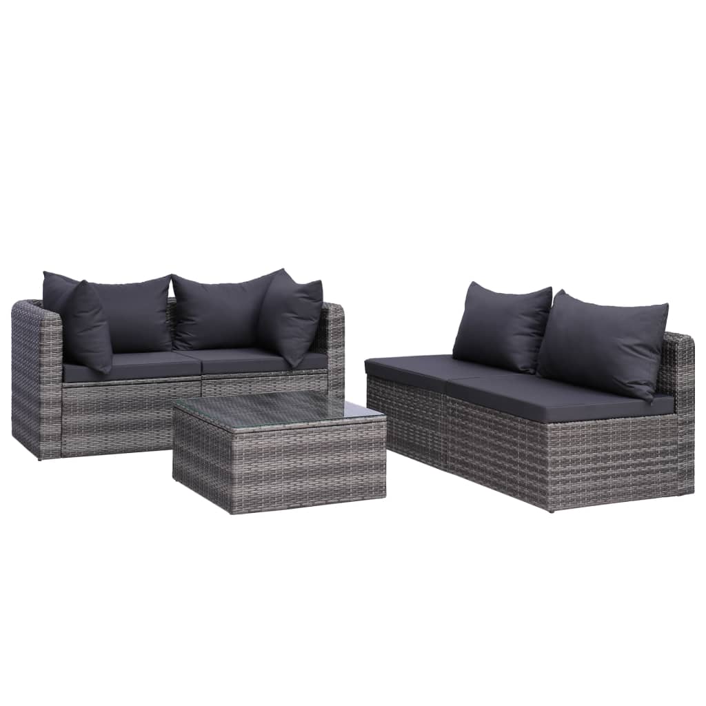 vidaXL Salon de jardin 7 pcs avec coussins Résine tressée Gris