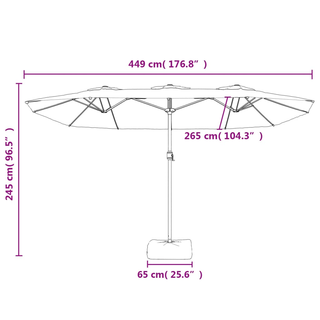 vidaXL Parasol de jardin à double tête avec LED noir 449x245 cm