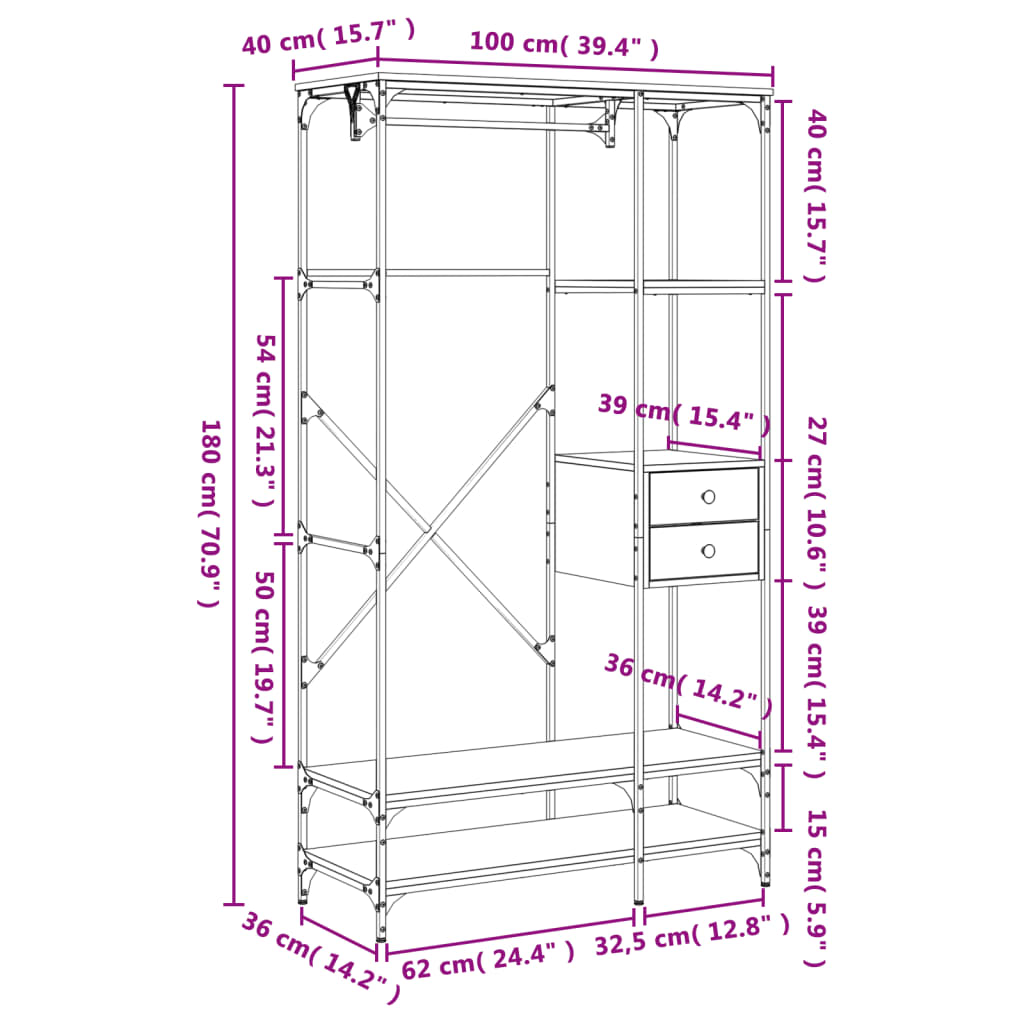 vidaXL Armoire à tiroirs noir 100x40x180 cm bois d'ingénierie