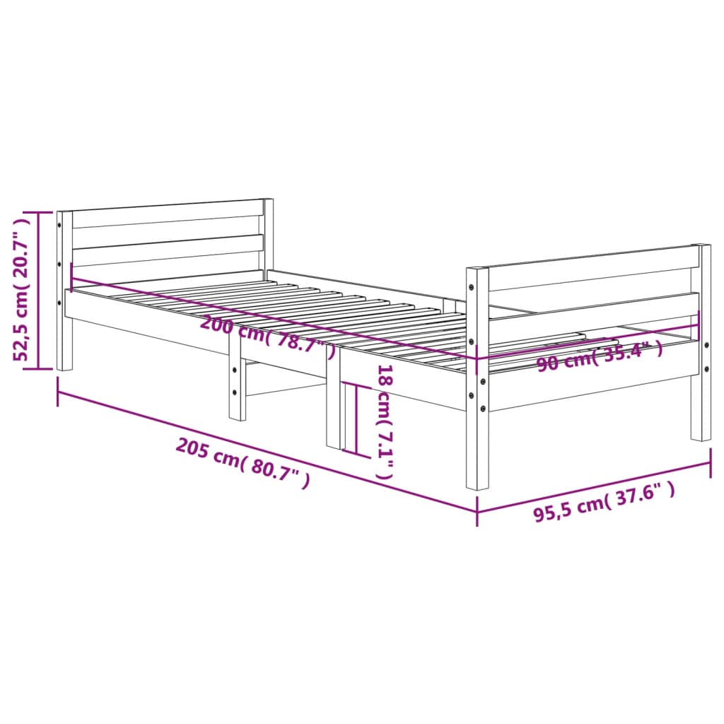 vidaXL Cadre de lit sans matelas cire marron 90x200 cm bois pin massif