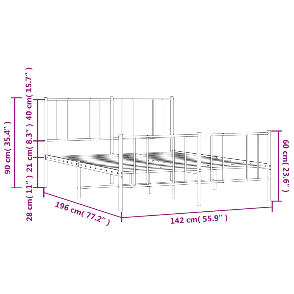 vidaXL Cadre de lit métal sans matelas avec pied de lit noir 135x190cm