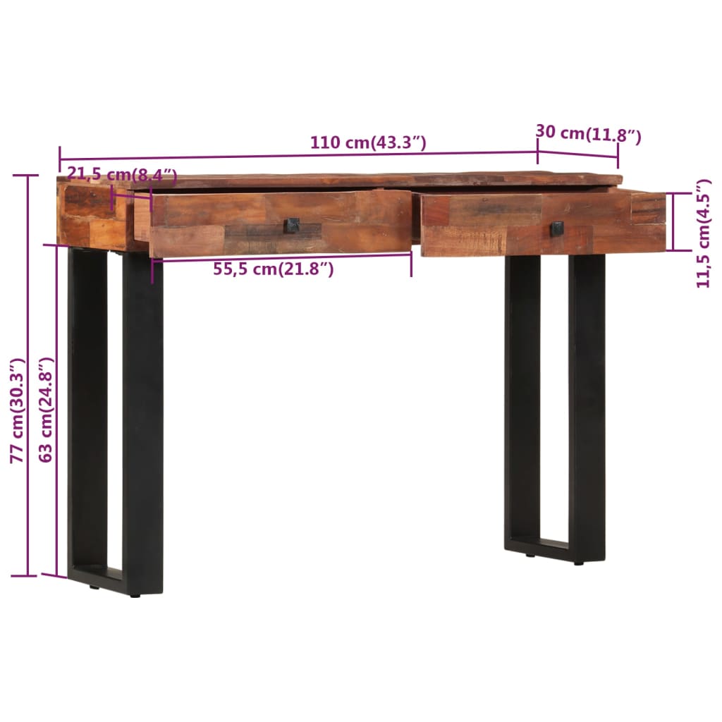vidaXL Table console 110 x 30 x 76 cm Bois de récupération massif