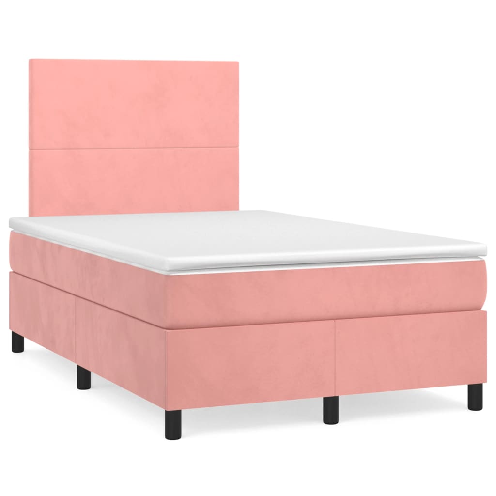 vidaXL Sommier à lattes de lit et matelas LED rose 120x190 cm velours