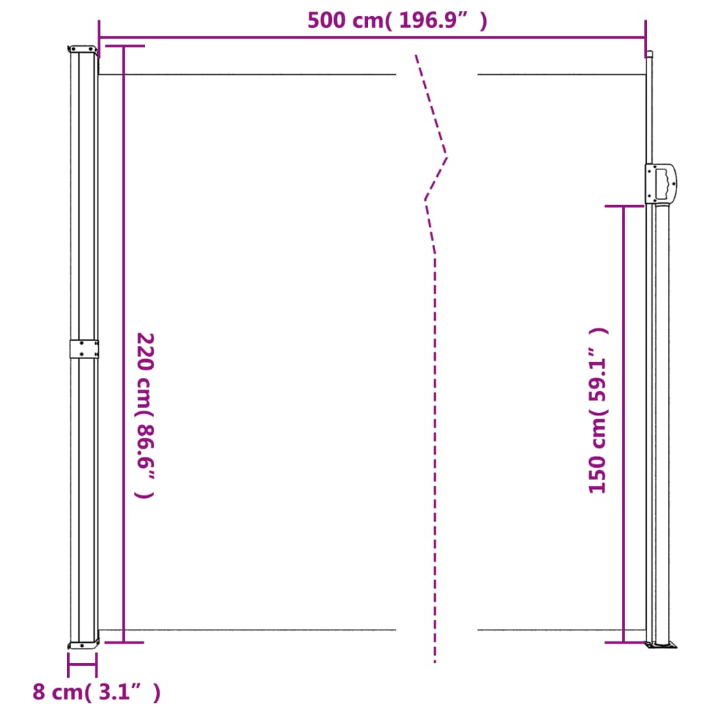 vidaXL Auvent latéral rétractable taupe 220x500 cm