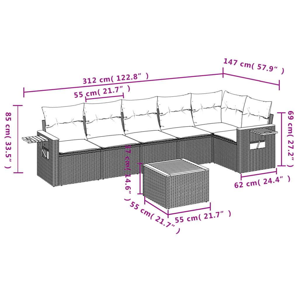 vidaXL Salon de jardin avec coussins 7 pcs beige résine tressée