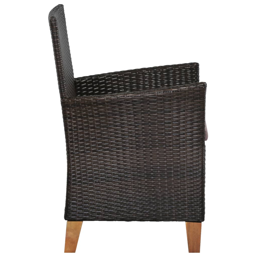 vidaXL Chaises d'extérieur et coussins lot de 2 Résine tressée Marron