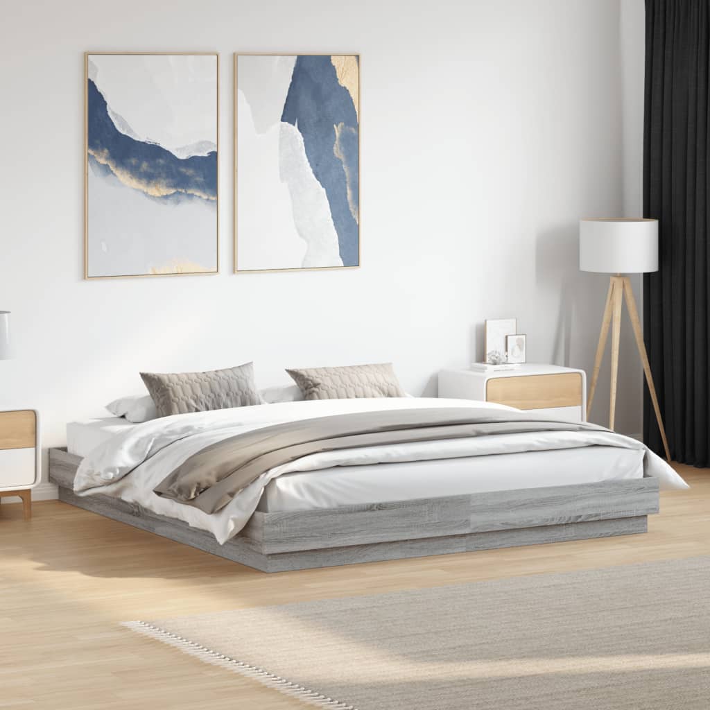 vidaXL Cadre de lit avec LED sans matelas sonoma gris 200x200 cm