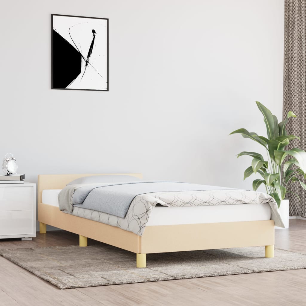 vidaXL Cadre de lit avec tête de lit Crème 90x200 cm Tissu