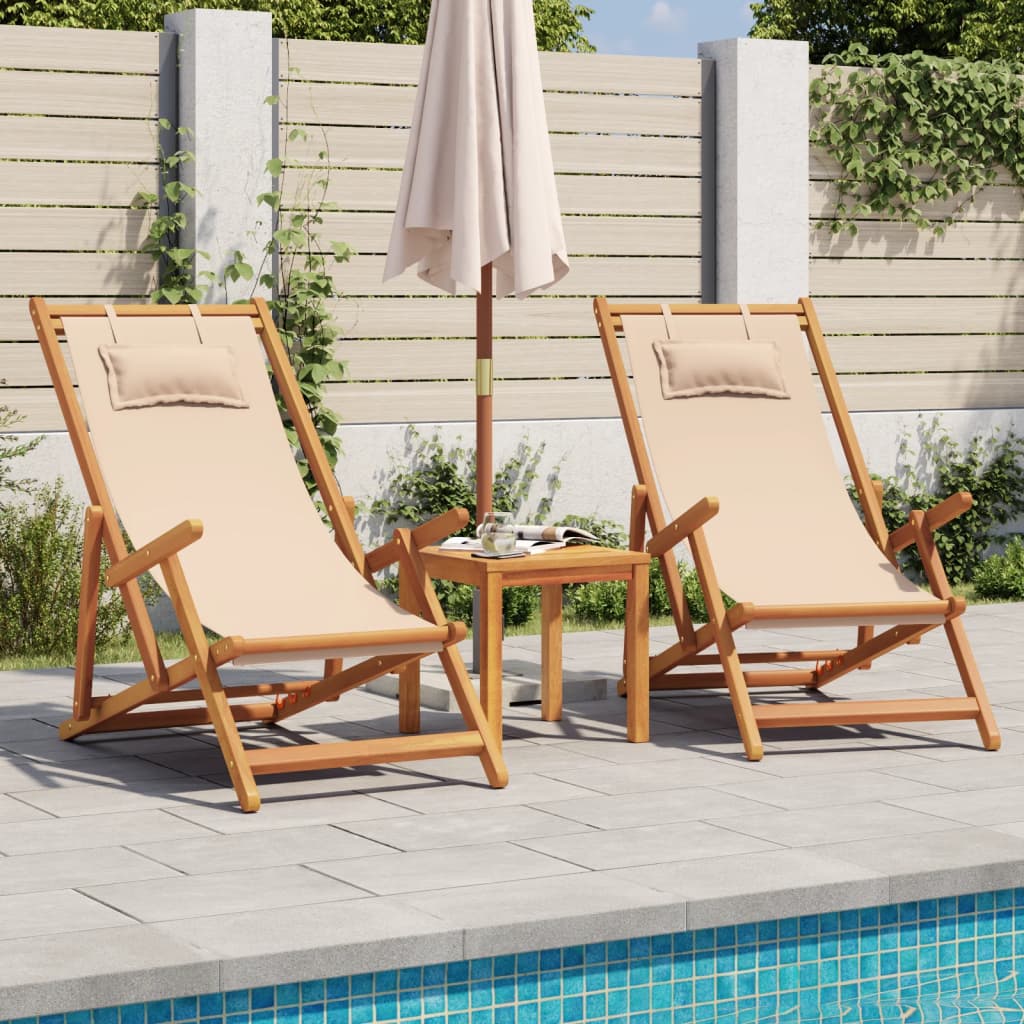 vidaXL Chaises de plage pliantes lot de 2 beige tissu et bois massif