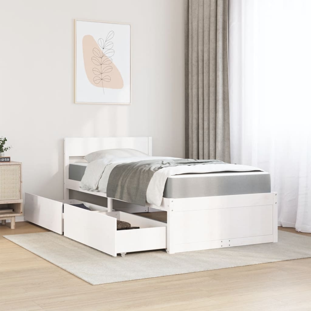 vidaXL Lit avec tiroirs et matelas blanc 90x190 cm bois massif de pin