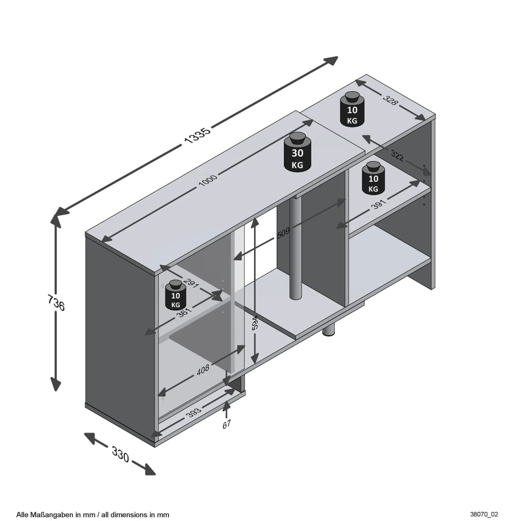 FMD Unité de rangement modulaire d'angle avec étagère ouverte Blanc