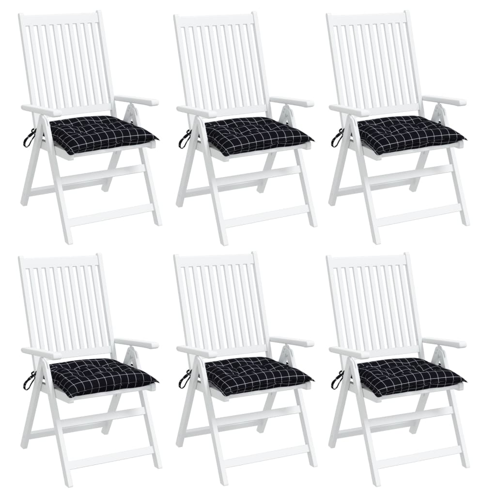 vidaXL Coussins de chaise lot de 6 carreaux noir 40x40x7 cm tissu