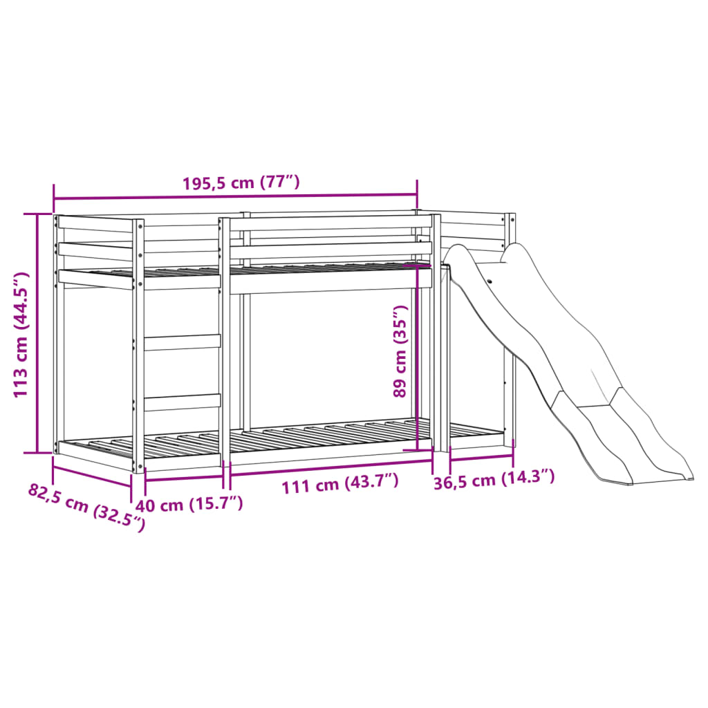 vidaXL Lit superposé avec toboggan et échelle sans matelas 75x190 cm