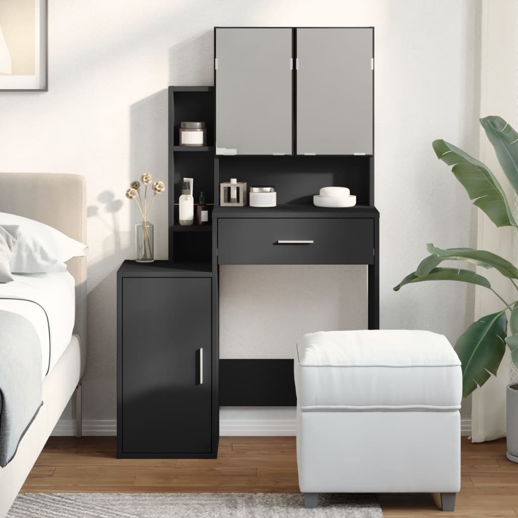 vidaXL Coiffeuse avec armoire noir 80x35x132 cm