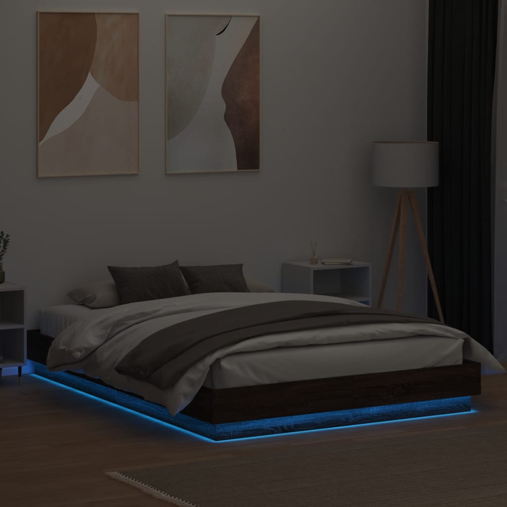 vidaXL Cadre de lit avec lumières LED chêne marron 160x200 cm