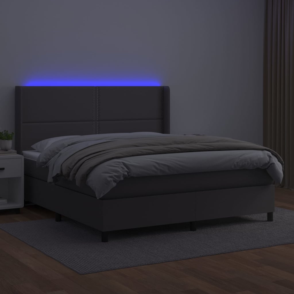 vidaXL Sommier à lattes de lit matelas LED Gris 160x200 cm Similicuir