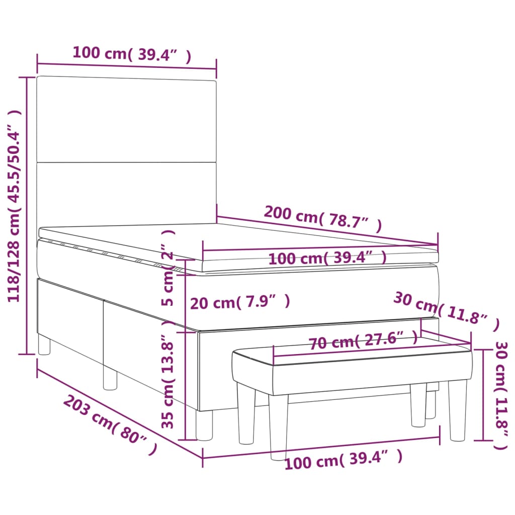 vidaXL Sommier à lattes de lit avec matelas Crème 100x200 cm Tissu